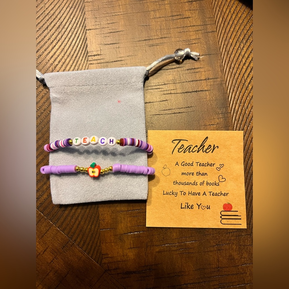 Purple Beaded Teacher Bracelet Set